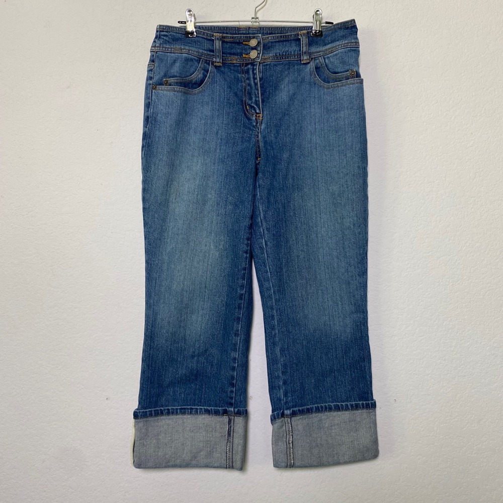 Denim Capri Cropped Cuffed Selvage Womens 6 Medium wash Casual Comfortable